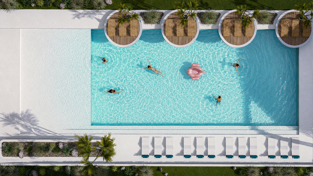 Athena Resort swimming pool from above