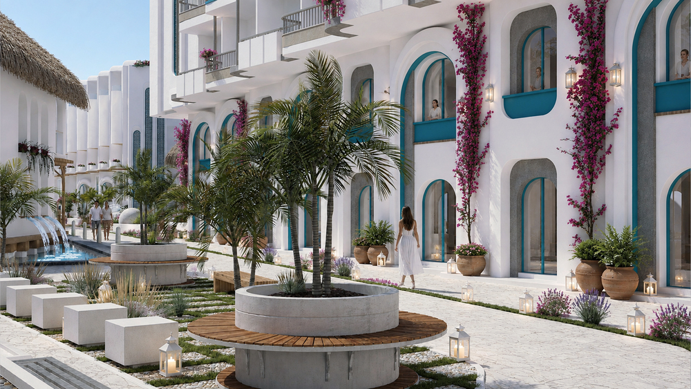 Greek-inspired residential architecture and landscaping
