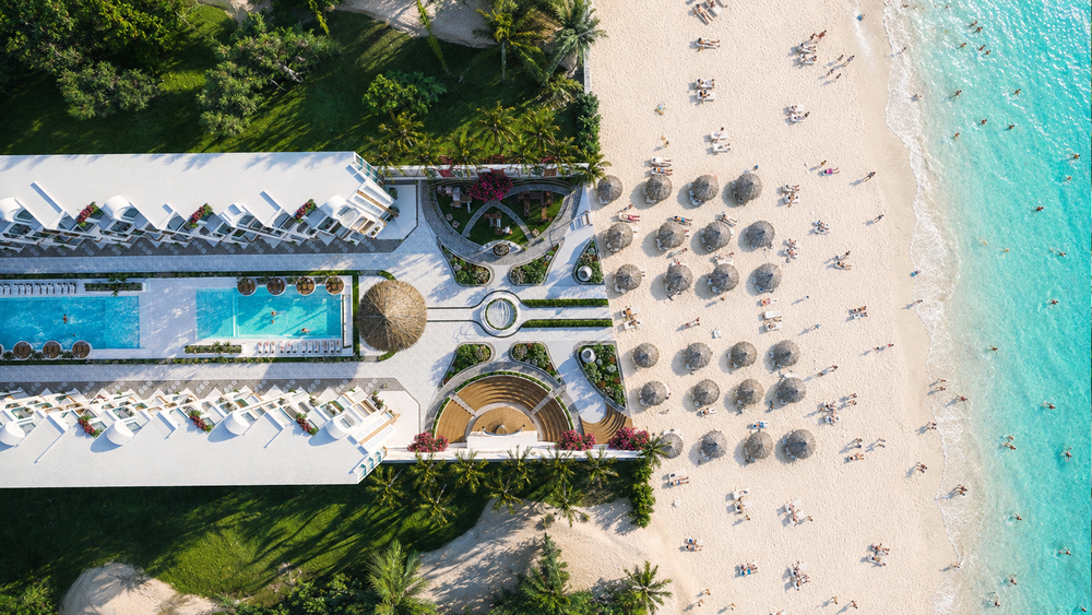 Aerial view of Athena Resort and beachfront